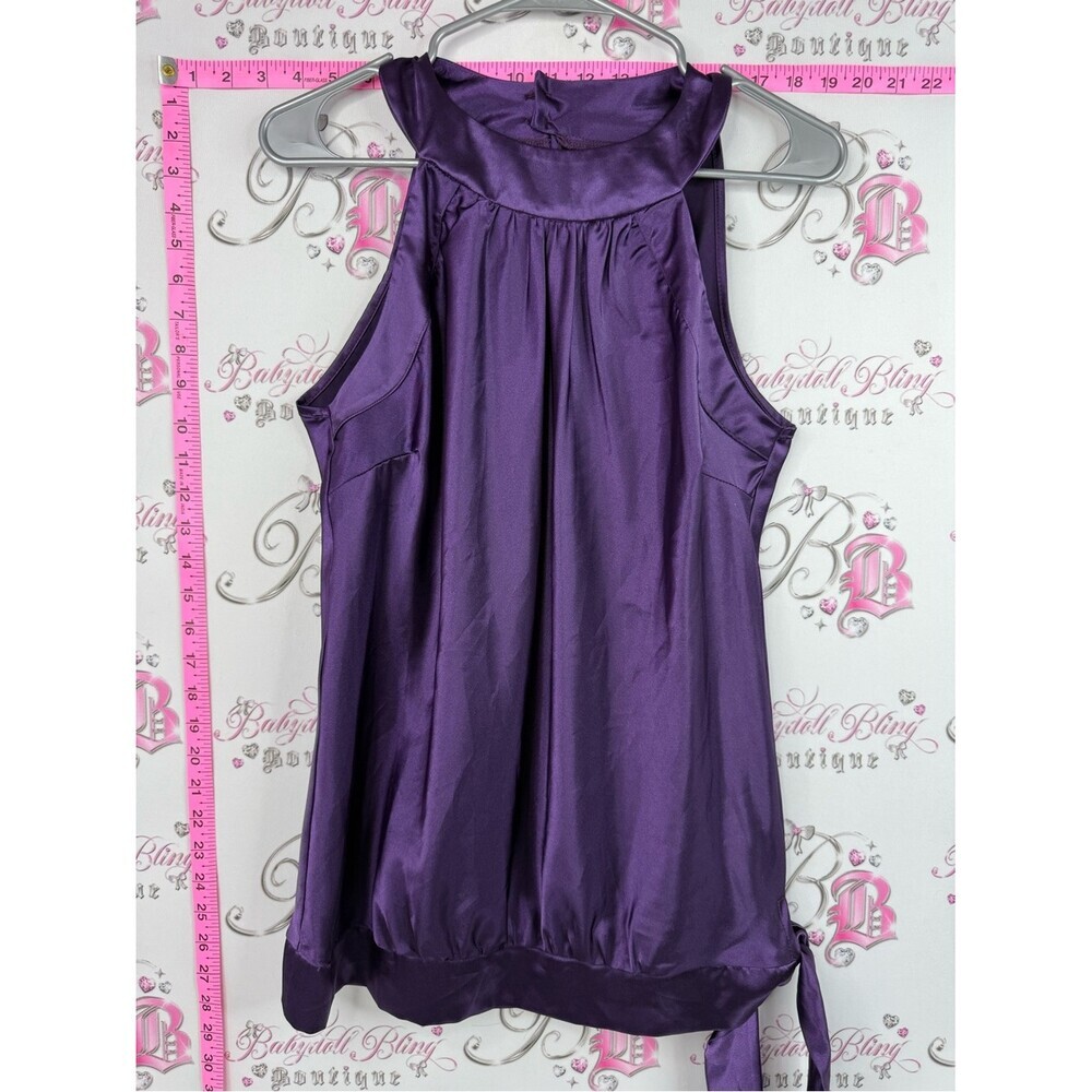 Soto tank top halter shiny diamond buttons Purple Satin Halter Tank Top